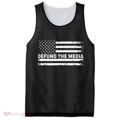 Distressed Defund The Media American Flag Mesh Reversible Basketball Jersey Tank