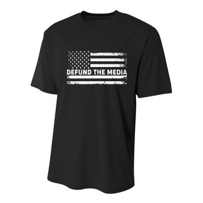 Distressed Defund The Media American Flag Youth Performance Sprint T-Shirt