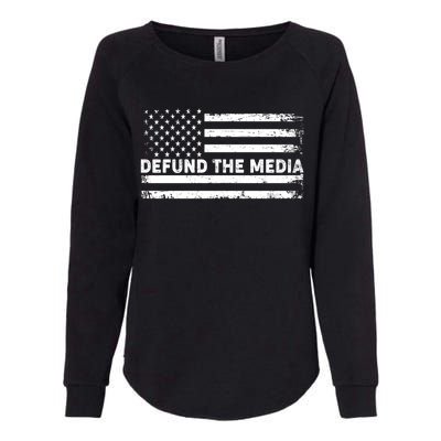 Distressed Defund The Media American Flag Womens California Wash Sweatshirt