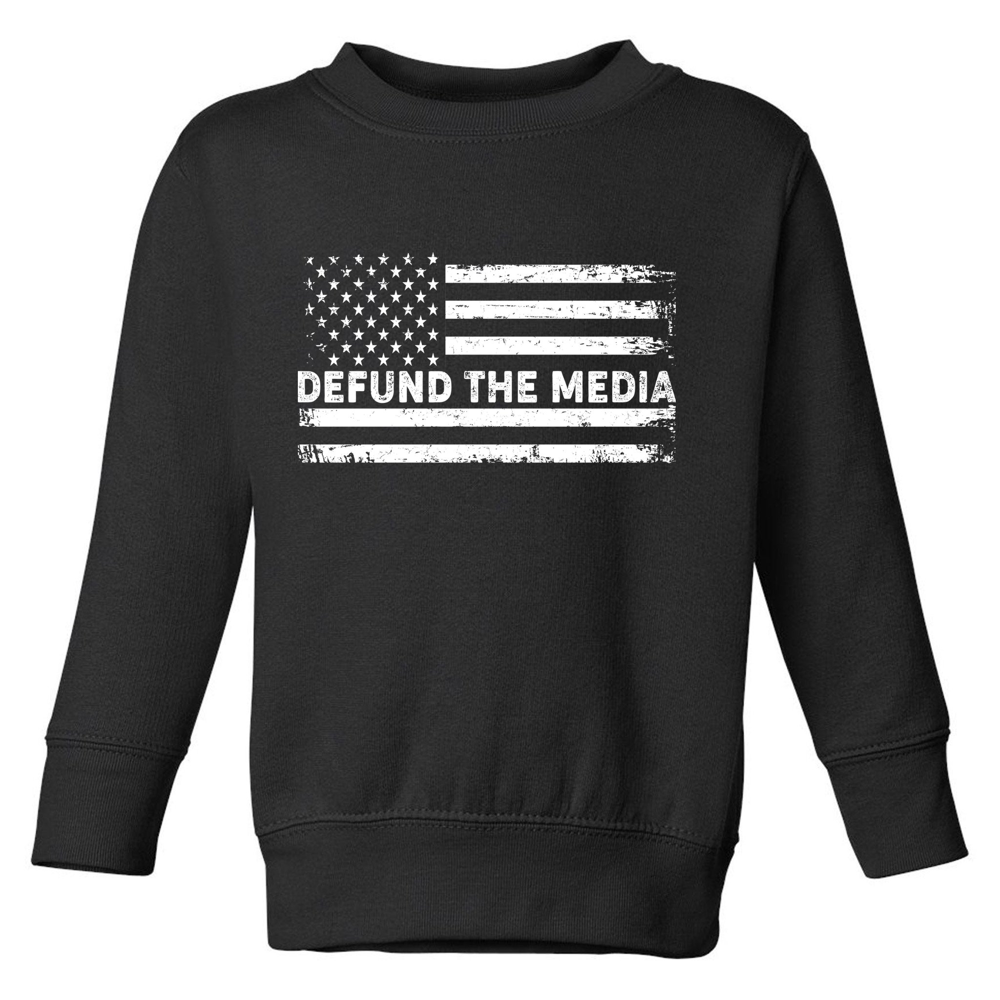 Distressed Defund The Media American Flag Toddler Sweatshirt