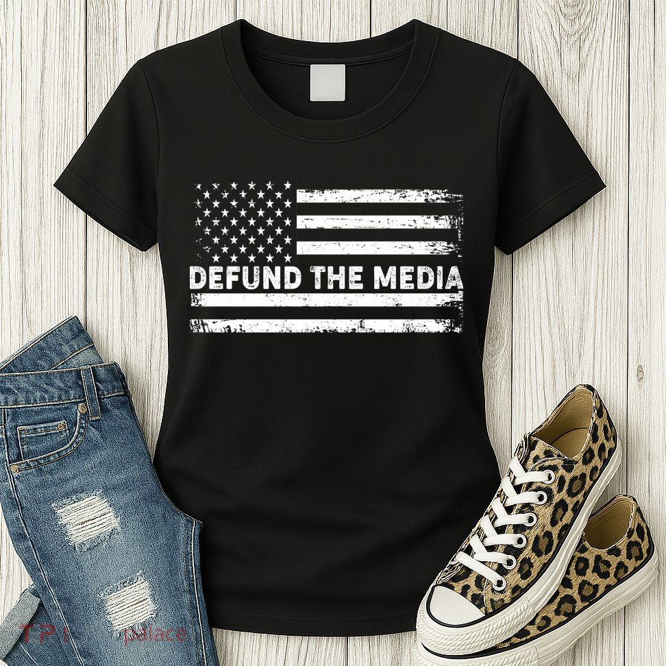 Distressed Defund The Media American Flag Women's T-Shirt