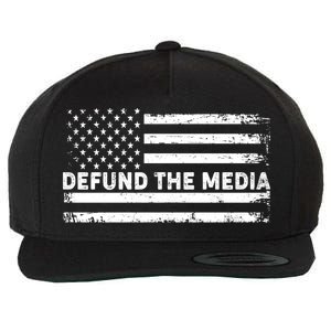 Distressed Defund The Media American Flag Wool Snapback Cap