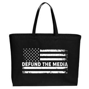 Distressed Defund The Media American Flag Cotton Canvas Jumbo Tote