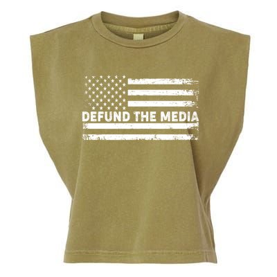 Distressed Defund The Media American Flag Garment-Dyed Women's Muscle Tee