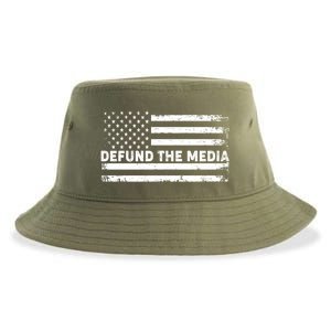 Distressed Defund The Media American Flag Sustainable Bucket Hat