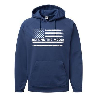 Distressed Defund The Media American Flag Performance Fleece Hoodie