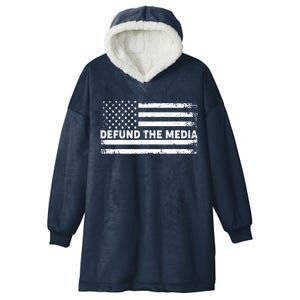 Distressed Defund The Media American Flag Hooded Wearable Blanket