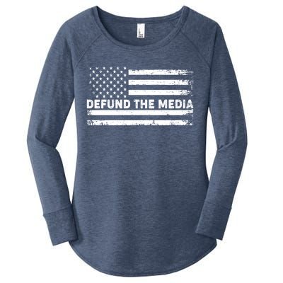 Distressed Defund The Media American Flag Women's Perfect Tri Tunic Long Sleeve Shirt