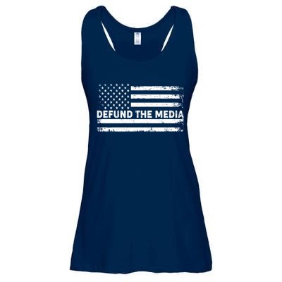 Distressed Defund The Media American Flag Ladies Essential Flowy Tank