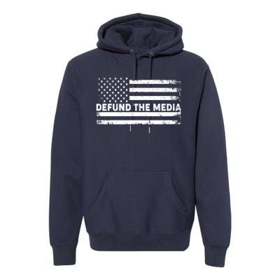 Distressed Defund The Media American Flag Premium Hoodie