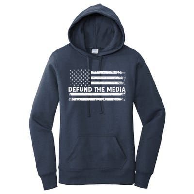 Distressed Defund The Media American Flag Women's Pullover Hoodie