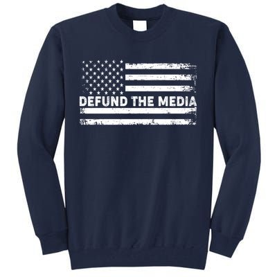 Distressed Defund The Media American Flag Tall Sweatshirt