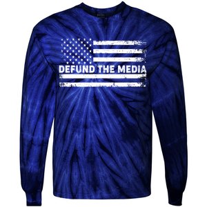 Distressed Defund The Media American Flag Tie-Dye Long Sleeve Shirt