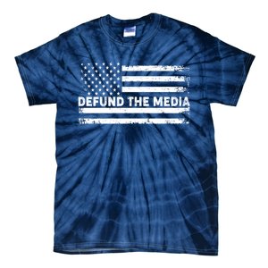 Distressed Defund The Media American Flag Tie-Dye T-Shirt