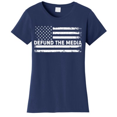 Distressed Defund The Media American Flag Women's T-Shirt