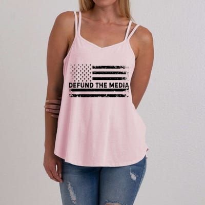 Distressed Defund The Media American Flag Women's Strappy Tank