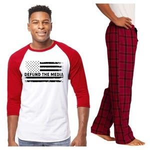 Distressed Defund The Media American Flag Raglan Sleeve Pajama Set