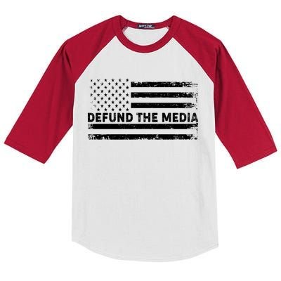 Distressed Defund The Media American Flag Kids Colorblock Raglan Jersey