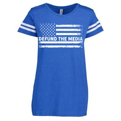 Distressed Defund The Media American Flag Enza Ladies Jersey Football T-Shirt