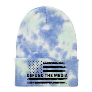 Distressed Defund The Media American Flag Tie Dye 12in Knit Beanie