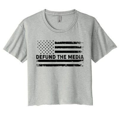 Distressed Defund The Media American Flag Women's Crop Top Tee