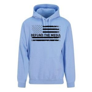 Distressed Defund The Media American Flag Unisex Surf Hoodie