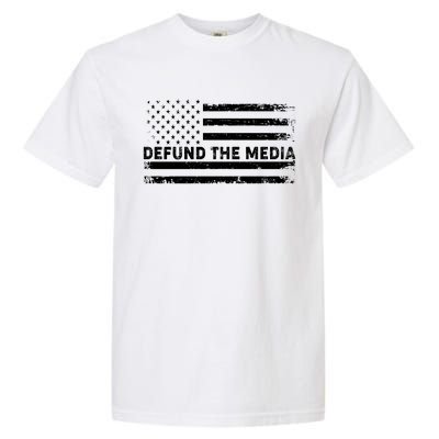 Distressed Defund The Media American Flag Garment-Dyed Heavyweight T-Shirt