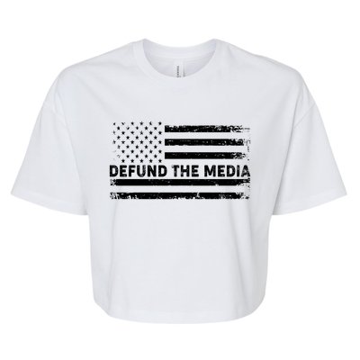 Distressed Defund The Media American Flag Bella+Canvas Jersey Crop Tee