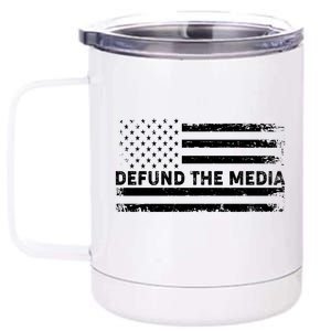 Distressed Defund The Media American Flag 12 oz Stainless Steel Tumbler Cup