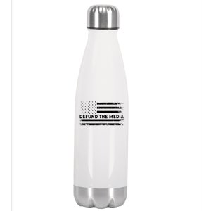 Distressed Defund The Media American Flag Stainless Steel Insulated Water Bottle