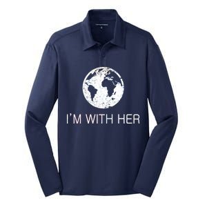 Distressed Earth Day I'm With Her Science March Silk Touch Performance Long Sleeve Polo