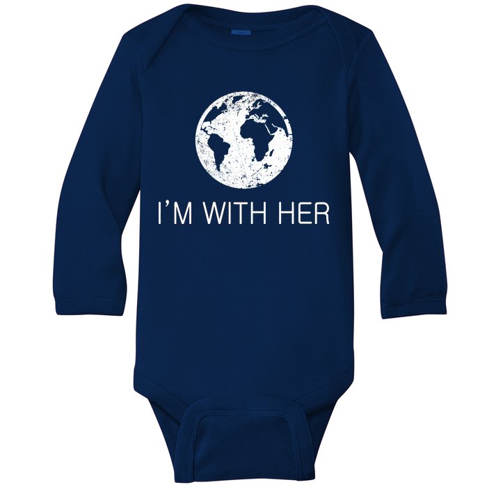 Distressed Earth Day I'm With Her Science March Baby Long Sleeve Bodysuit