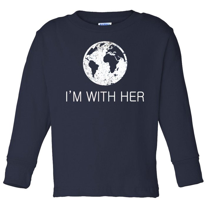 Distressed Earth Day I'm With Her Science March Toddler Long Sleeve Shirt