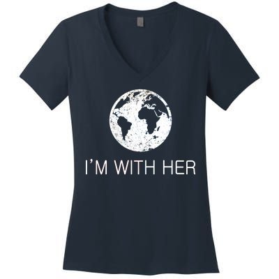 Distressed Earth Day I'm With Her Science March Women's V-Neck T-Shirt