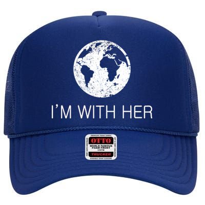 Distressed Earth Day I'm With Her Science March High Crown Mesh Back Trucker Hat