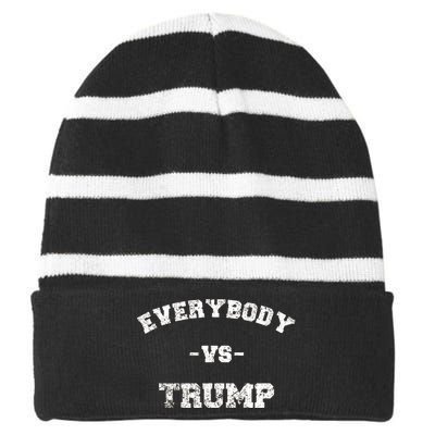 Distressed Everybody VS Trump Striped Beanie with Solid Band