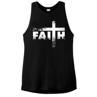 Distressed Faith Cross  Ladies PosiCharge Tri-Blend Wicking Tank