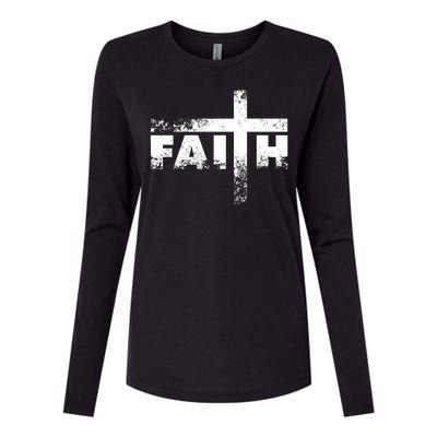 Distressed Faith Cross  Womens Cotton Relaxed Long Sleeve T-Shirt