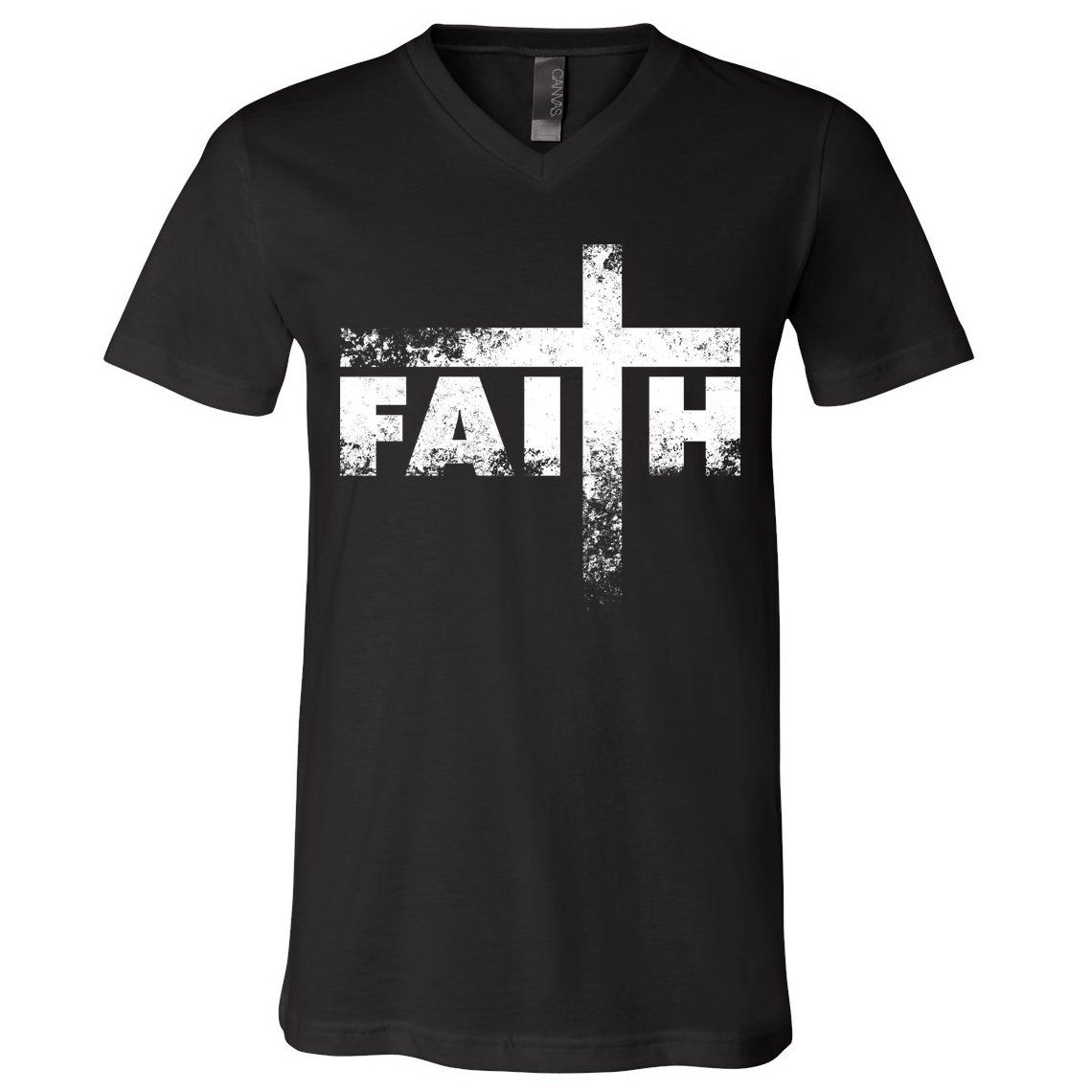 Distressed Faith Cross  V-Neck T-Shirt