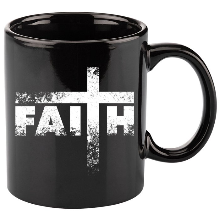 Distressed Faith Cross  11oz C Handle Ceramic Mug
