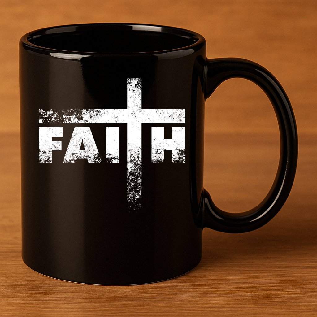 Distressed Faith Cross  11oz C Handle Ceramic Mug