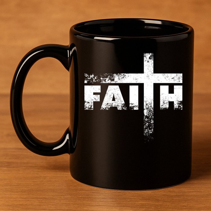 Distressed Faith Cross  11oz C Handle Ceramic Mug