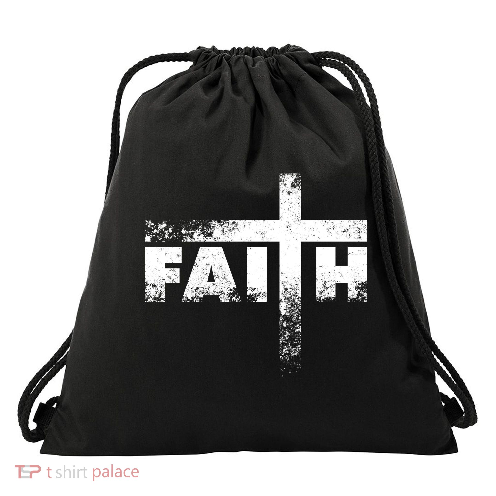 Distressed Faith Cross  Drawstring Bag