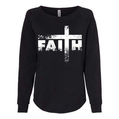 Distressed Faith Cross  Womens California Wash Sweatshirt