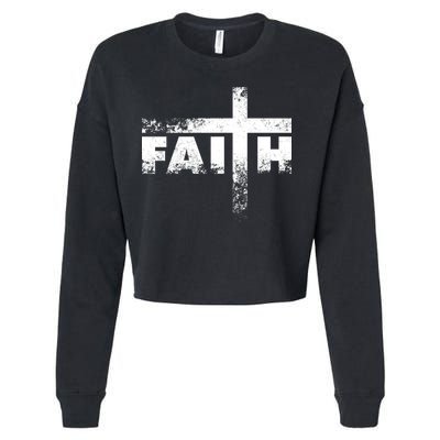 Distressed Faith Cross  Cropped Pullover Crew