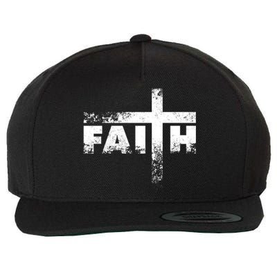 Distressed Faith Cross  Wool Snapback Cap