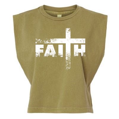 Distressed Faith Cross  Garment-Dyed Women's Muscle Tee