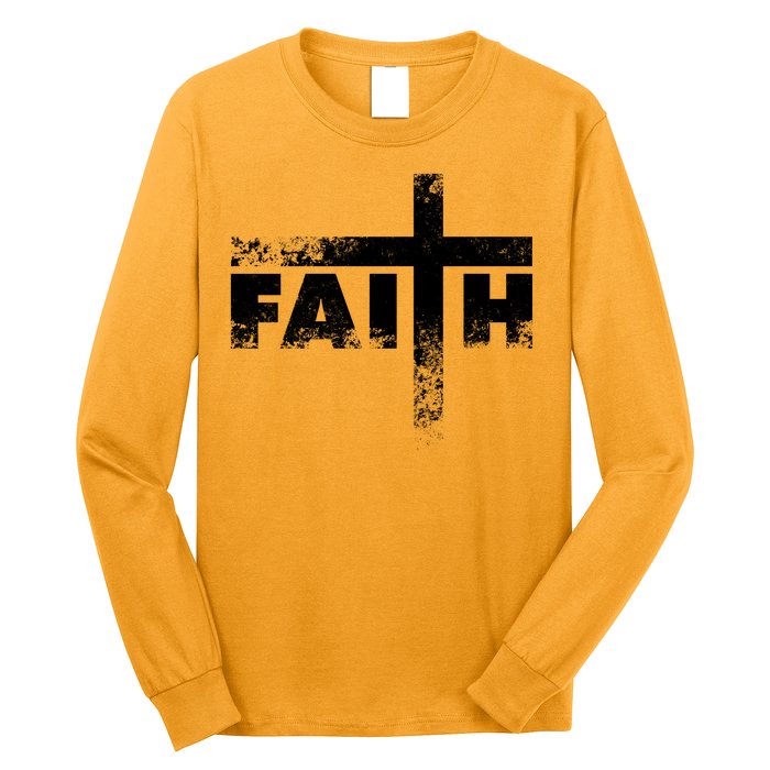 Distressed Faith Cross  Long Sleeve Shirt