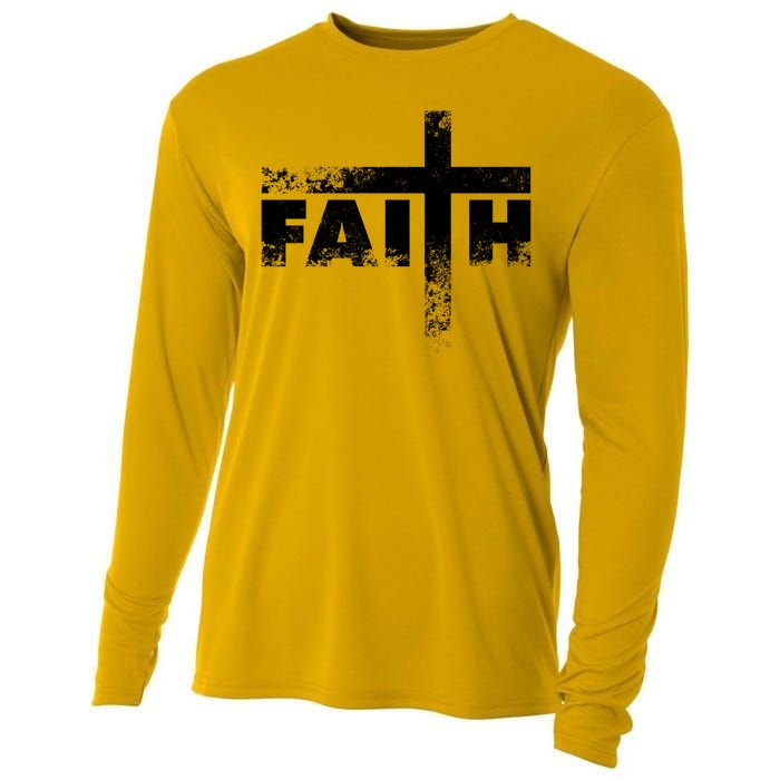 Distressed Faith Cross  Cooling Performance Long Sleeve Crew