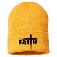 Distressed Faith Cross  Sustainable Knit Beanie